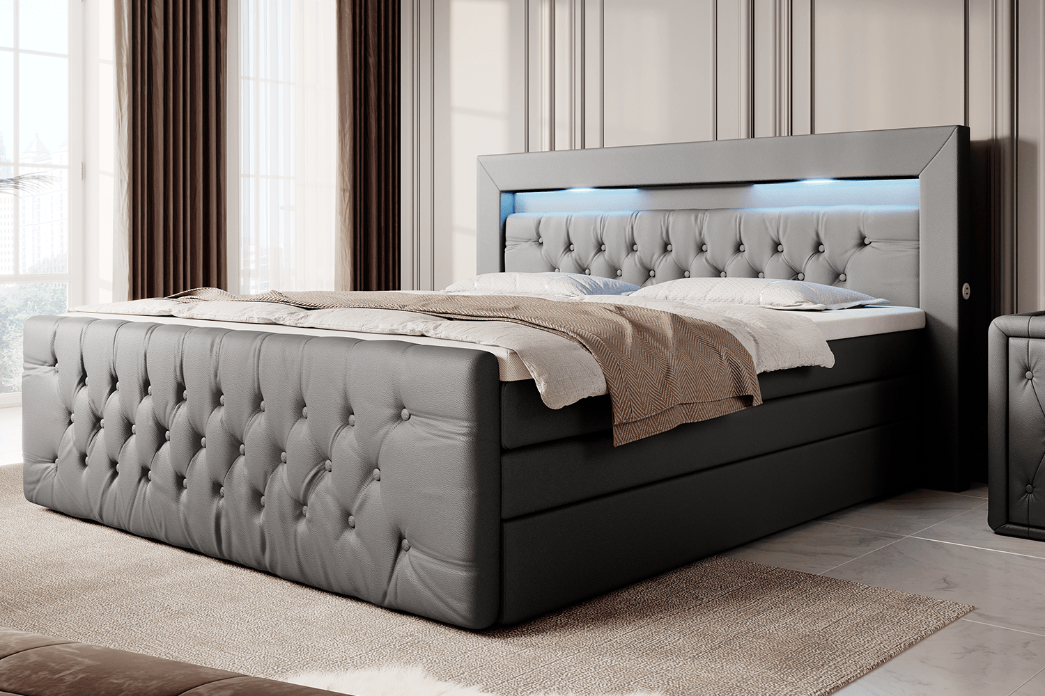 Boxspringbett Sonno mit RGB, USB und Stauraum