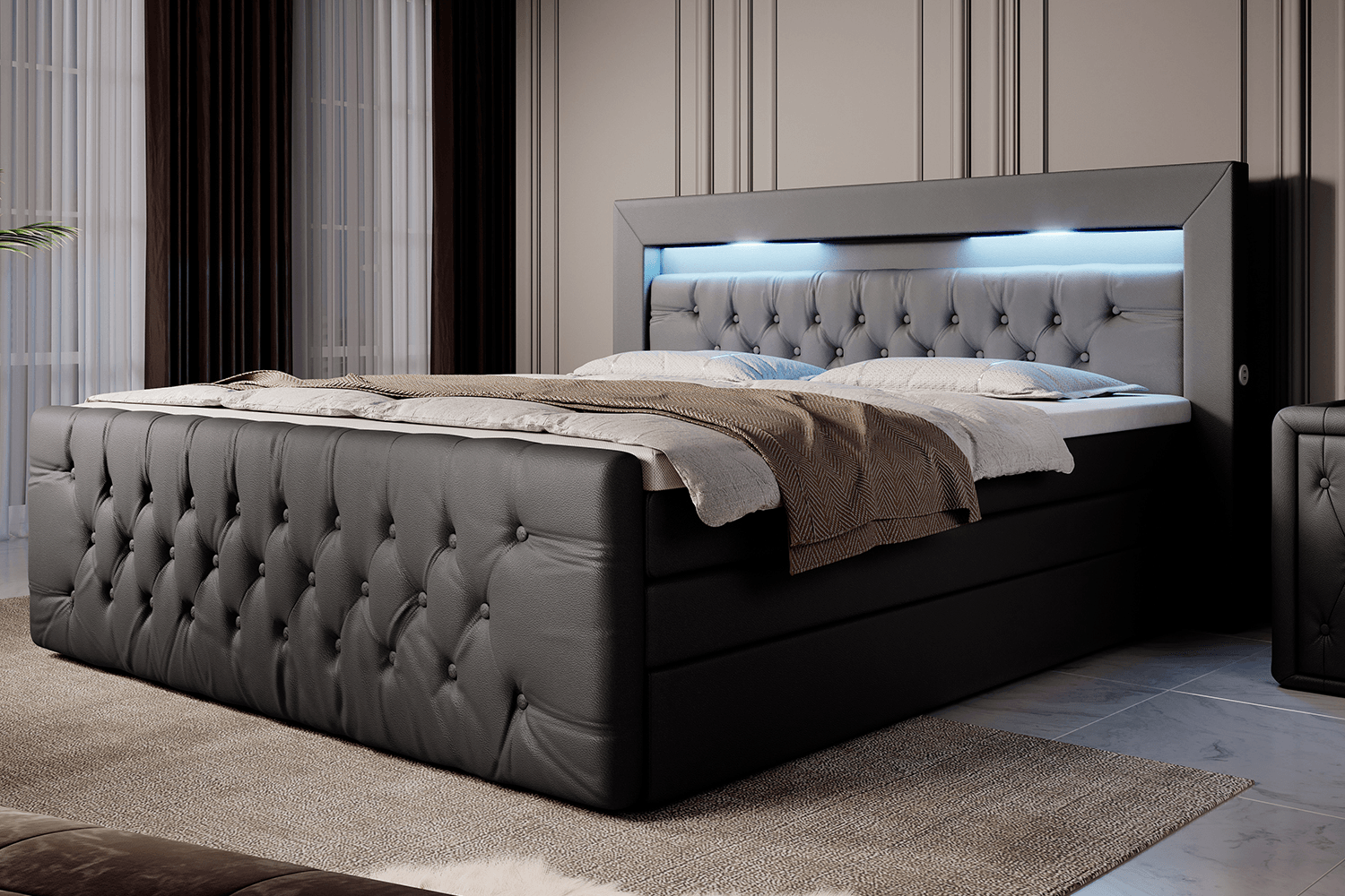 Boxspringbett Sonno mit RGB, USB und Stauraum