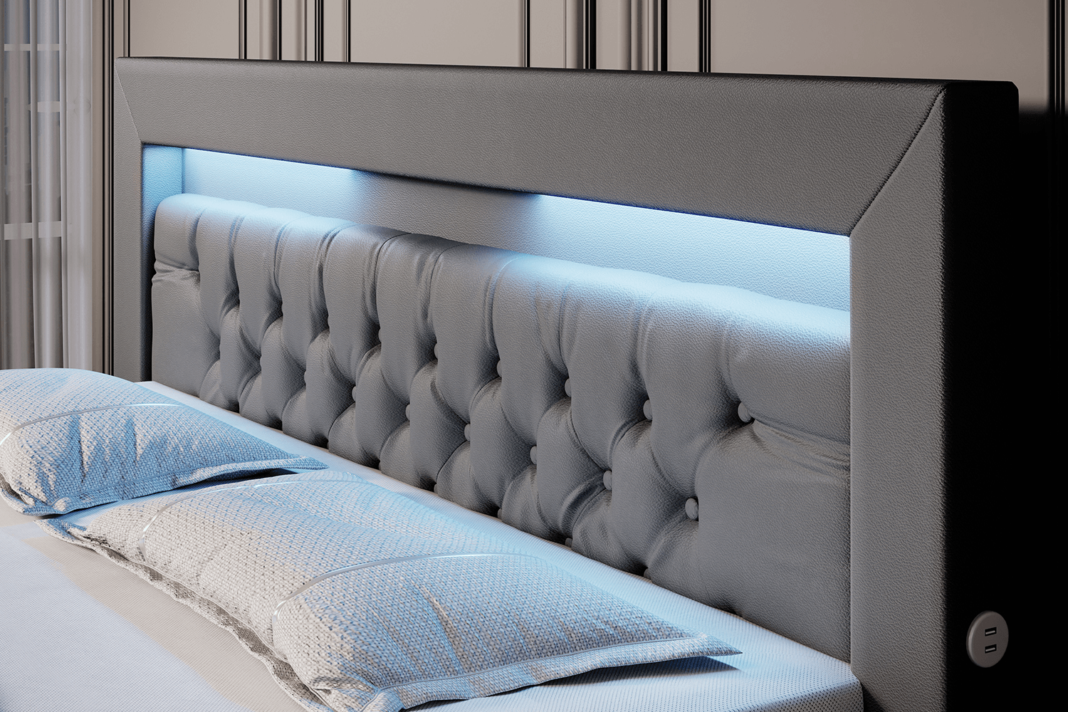 Boxspringbett Sonno mit RGB, USB und Stauraum