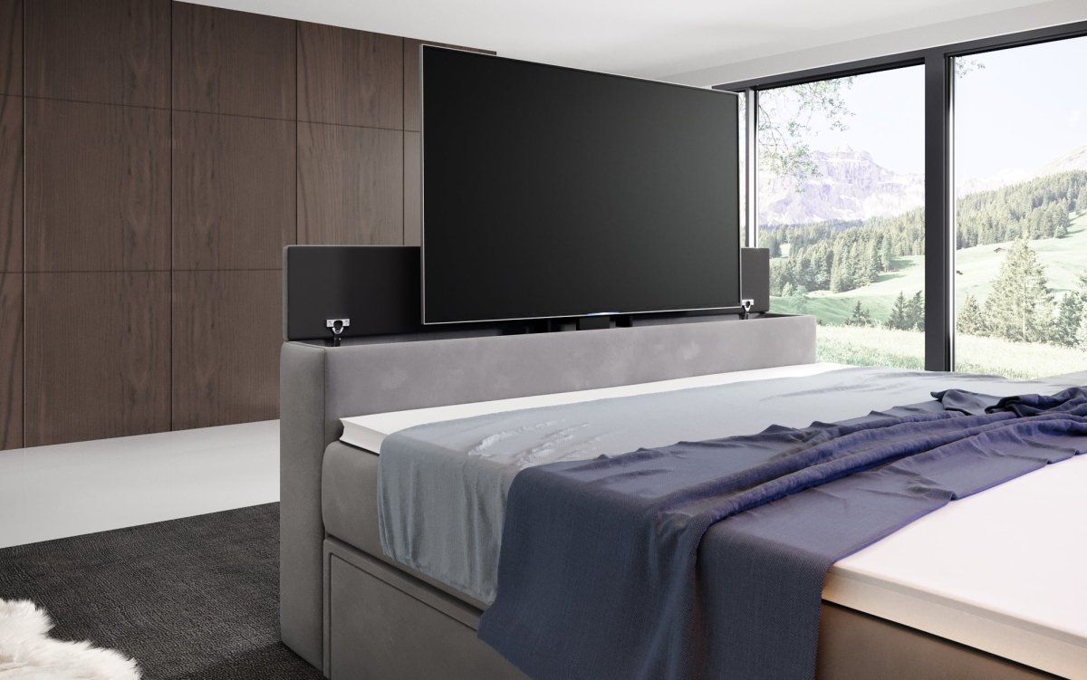 Boxspringbett Jupiter mit TV Lift, RGB und Stauraum - Luxusbetten24