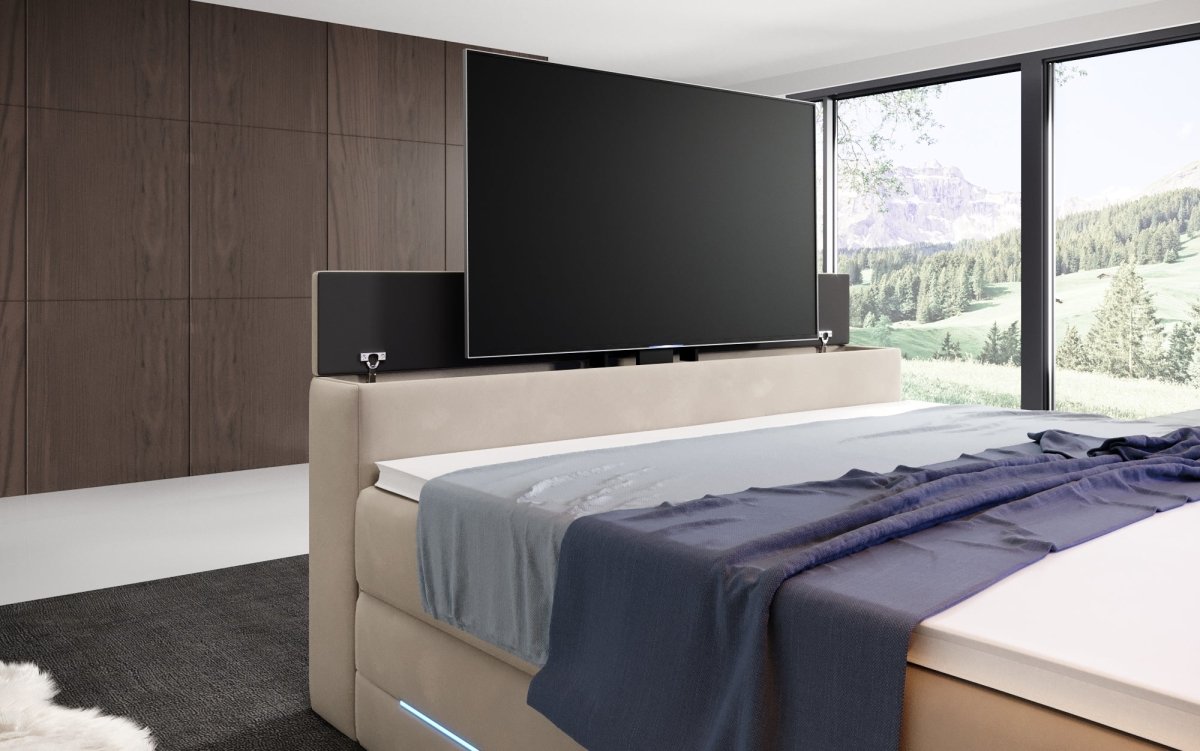 Boxspringbett Pluto mit TV Lift, RGB und Stauraum - Luxusbetten24