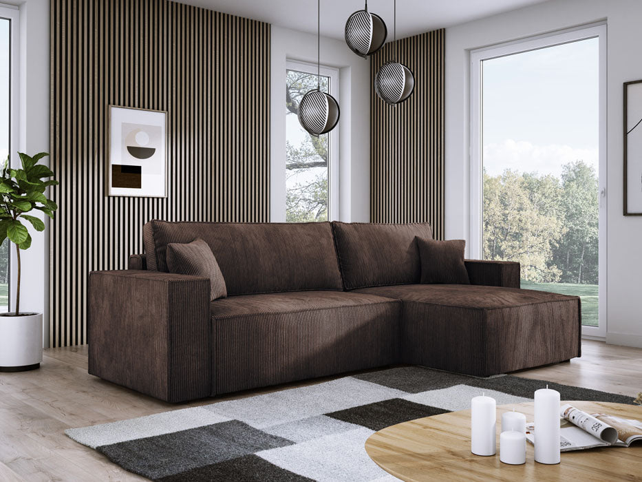 Designer Sofa Velanova mit Schlaffunktion und Stauraum aus Cord