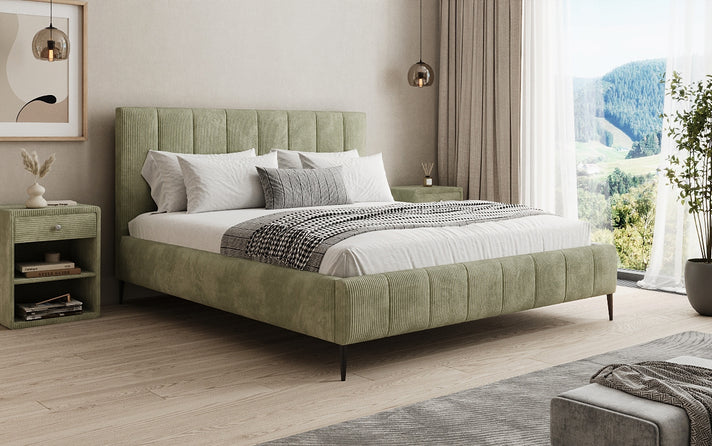 Designer Polsterbett Astrid in Cord mit Stauraum
