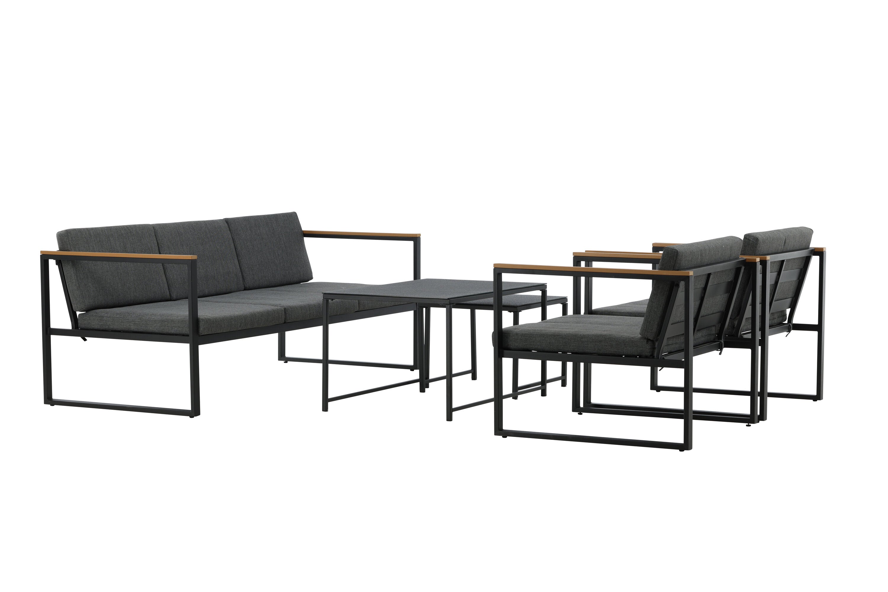 Loungeset Sunrise - aus schwarzem Stahl inkl. Glastischen