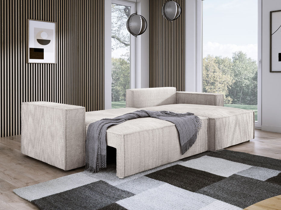 Designer Sofa Velanova mit Schlaffunktion und Stauraum aus Cord