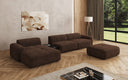 Designer Ecksofa Calm mit Beistellhocker und Beistelltisch in Bouclé