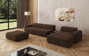 Designer Ecksofa Calm mit Beistellhocker und Beistelltisch in Bouclé
