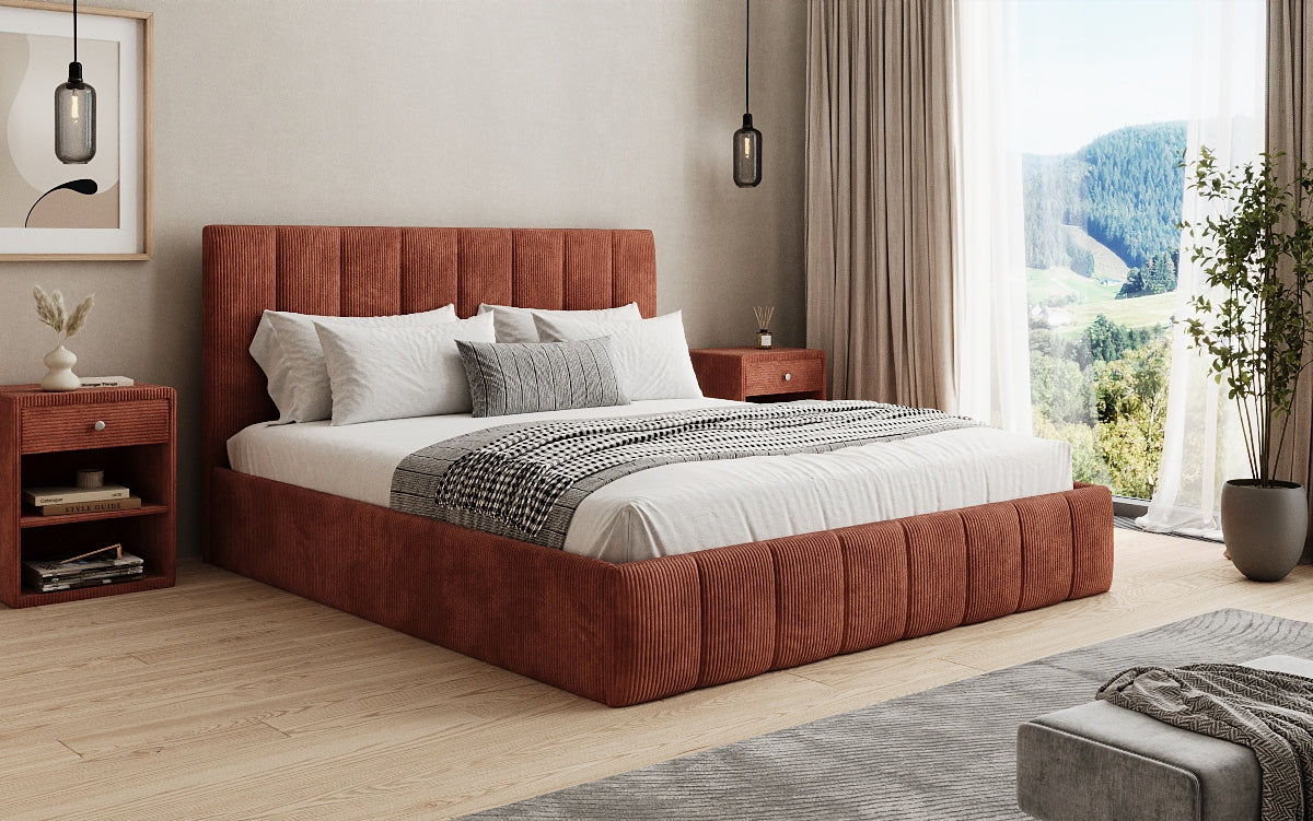 Designer Polsterbett Mila in Cord mit Stauraum