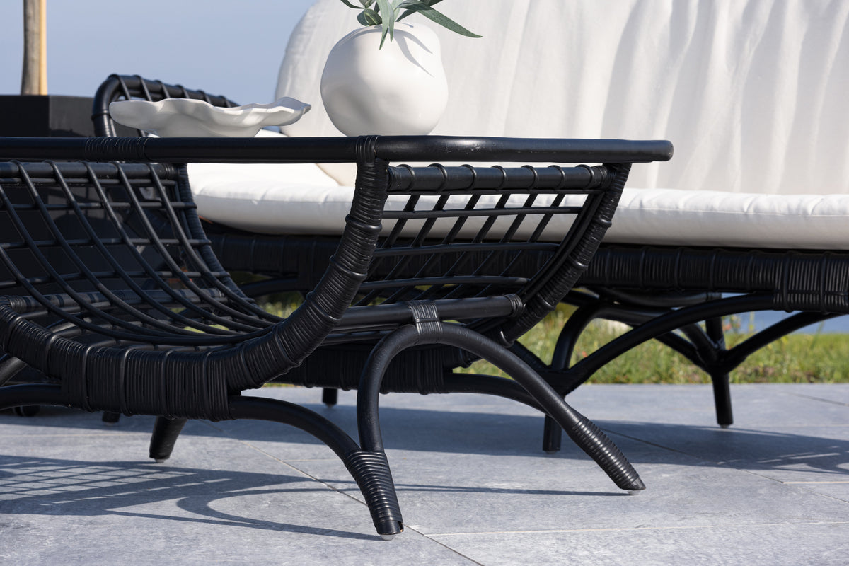 Garten Couchtisch Sarina -  Aus Rattan und Glas in Schwarz