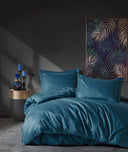 Premium Satin Bettwäsche Set Stripe Blau