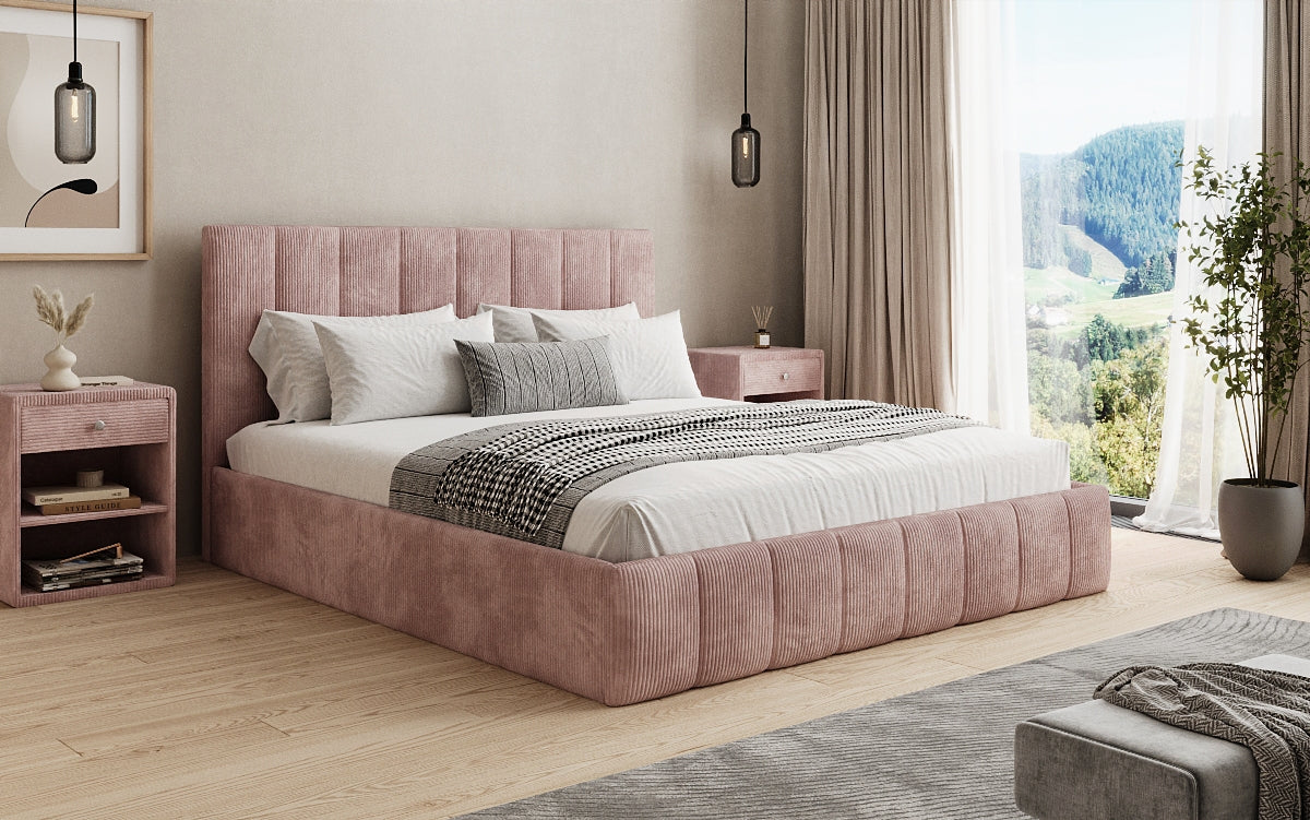 Designer Polsterbett Mila in Cord mit Stauraum