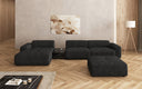 Designer Ecksofa Calm mit Beistellhocker und Beistelltisch in Bouclé