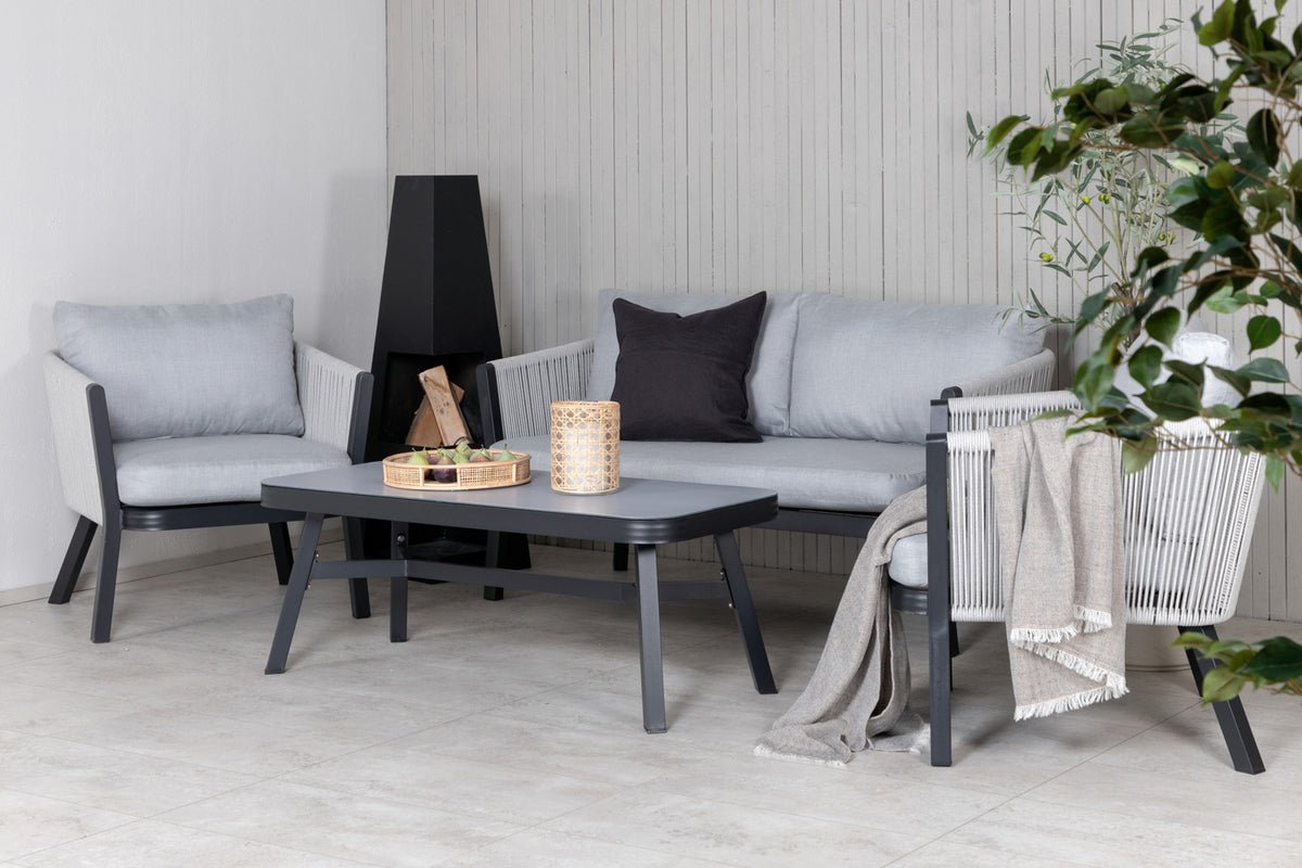 Garten Loungeset Mira – 4-teiliges Set mit grauer Glasplatte