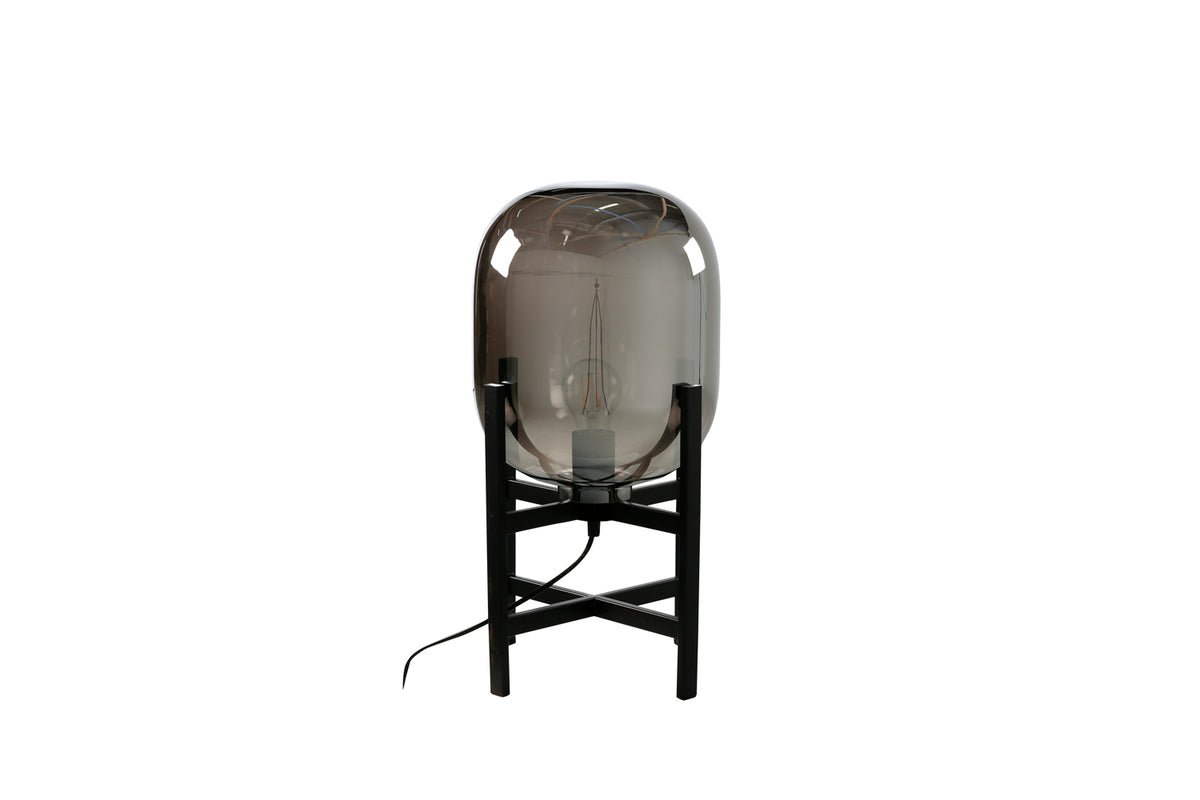 Tischlampe „Hendrik“ – Spiegelnde Glaskuppel trifft auf klaren, schwarzen Stahlsockel