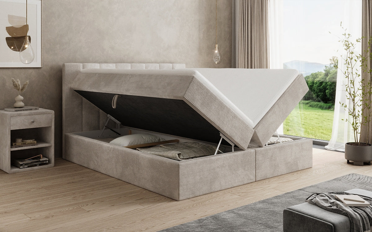 Boxspringbett Sofia in Cord mit Stauraum