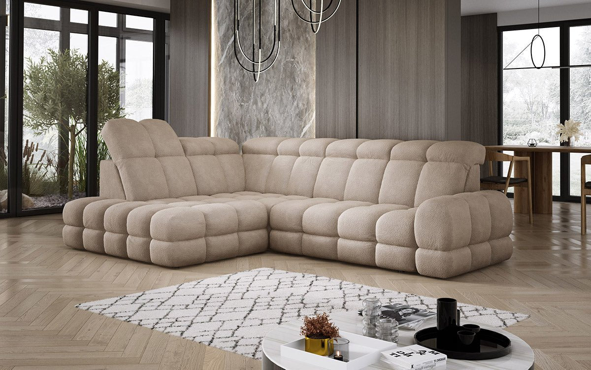 Designer Sofa Lima L mit elektrischer Schlaffunktion in Bouclé