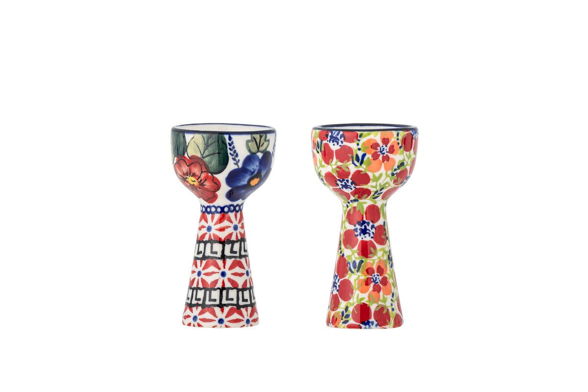 Eierbecher Granny – Handbemalte Blumenmotive aus Steingut (2er-Set)