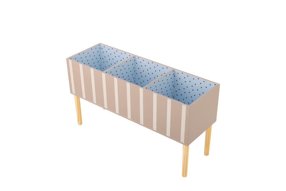 Kinder Bücherregal Mila - in Braun mit weißen Streifen für Bücher & Spielzeug