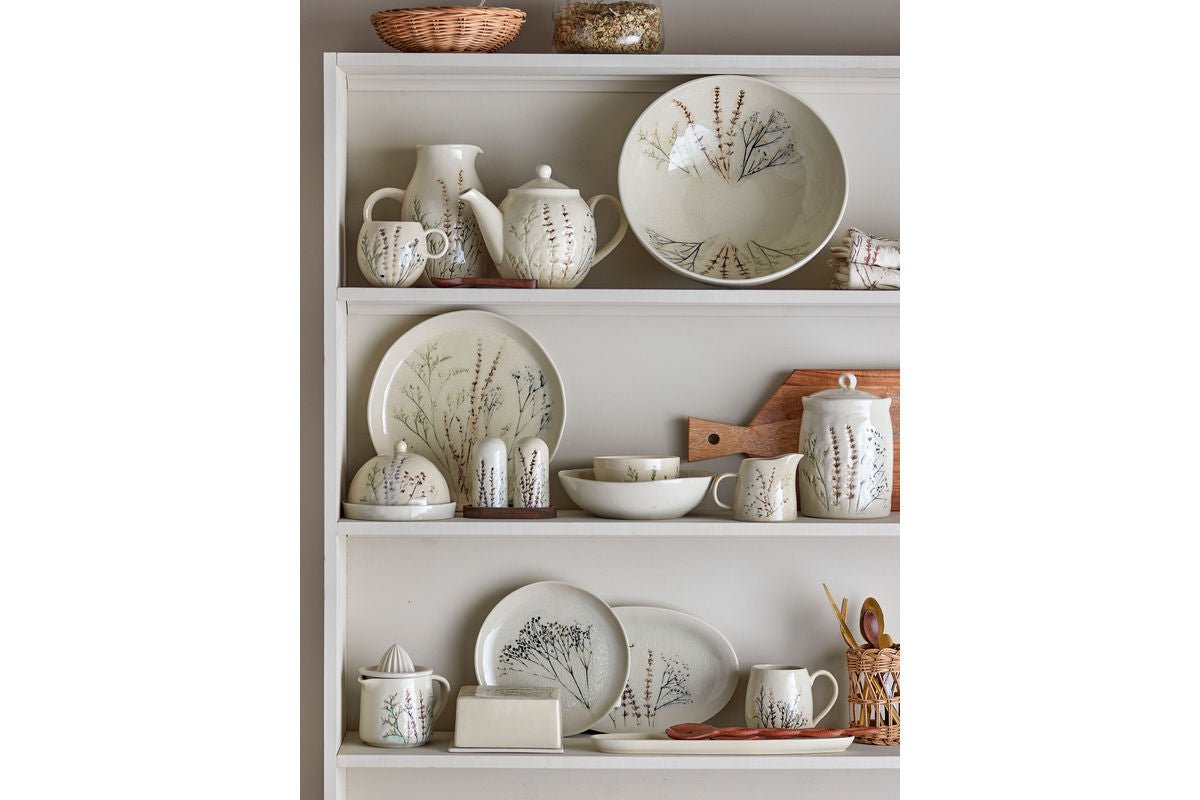 Gefäß Lina – Steingut mit Deckel & floralem Dekor