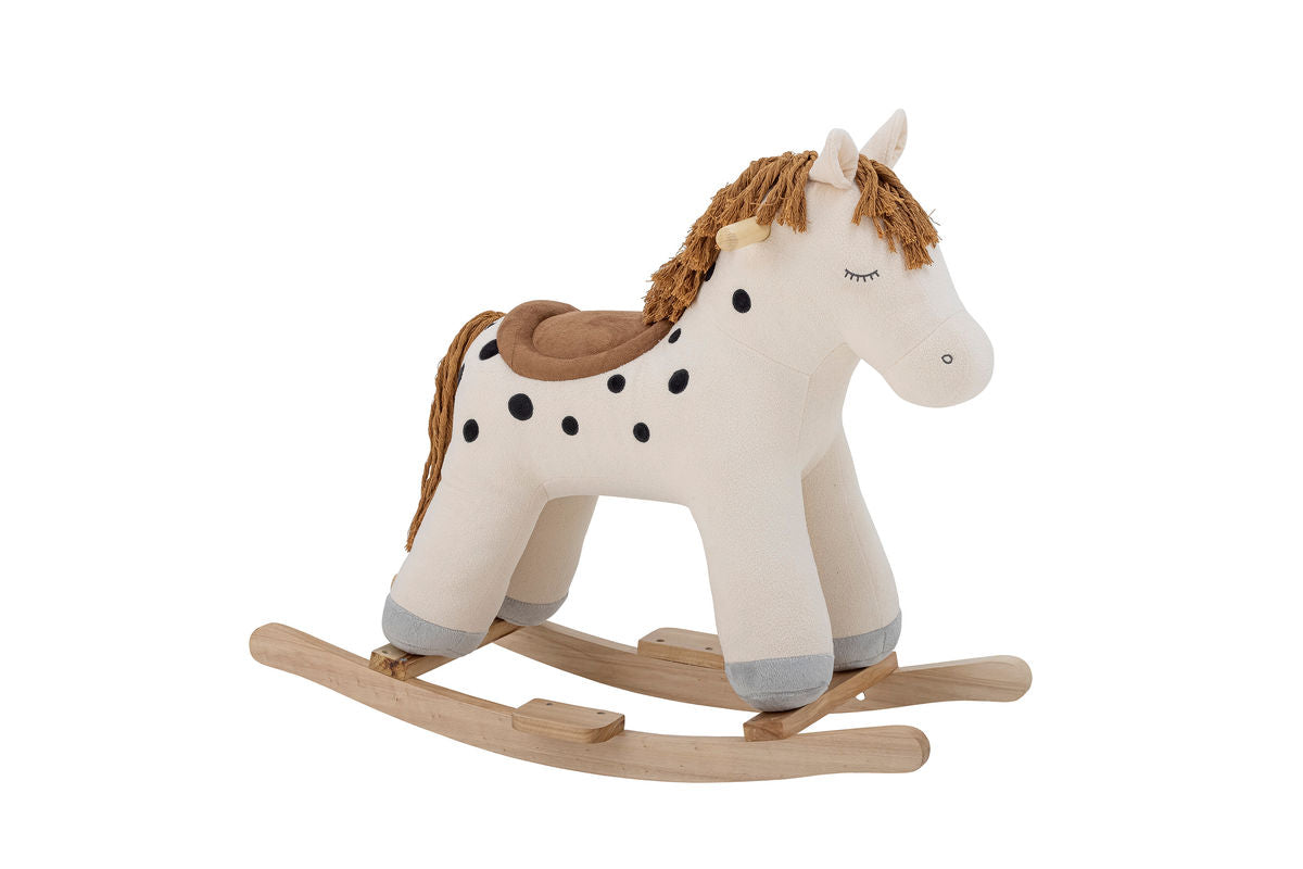 Kinder Schaukelpferd Klaudi - weißes Pferd mit schwarzen Punkten aus Holz & Stoff