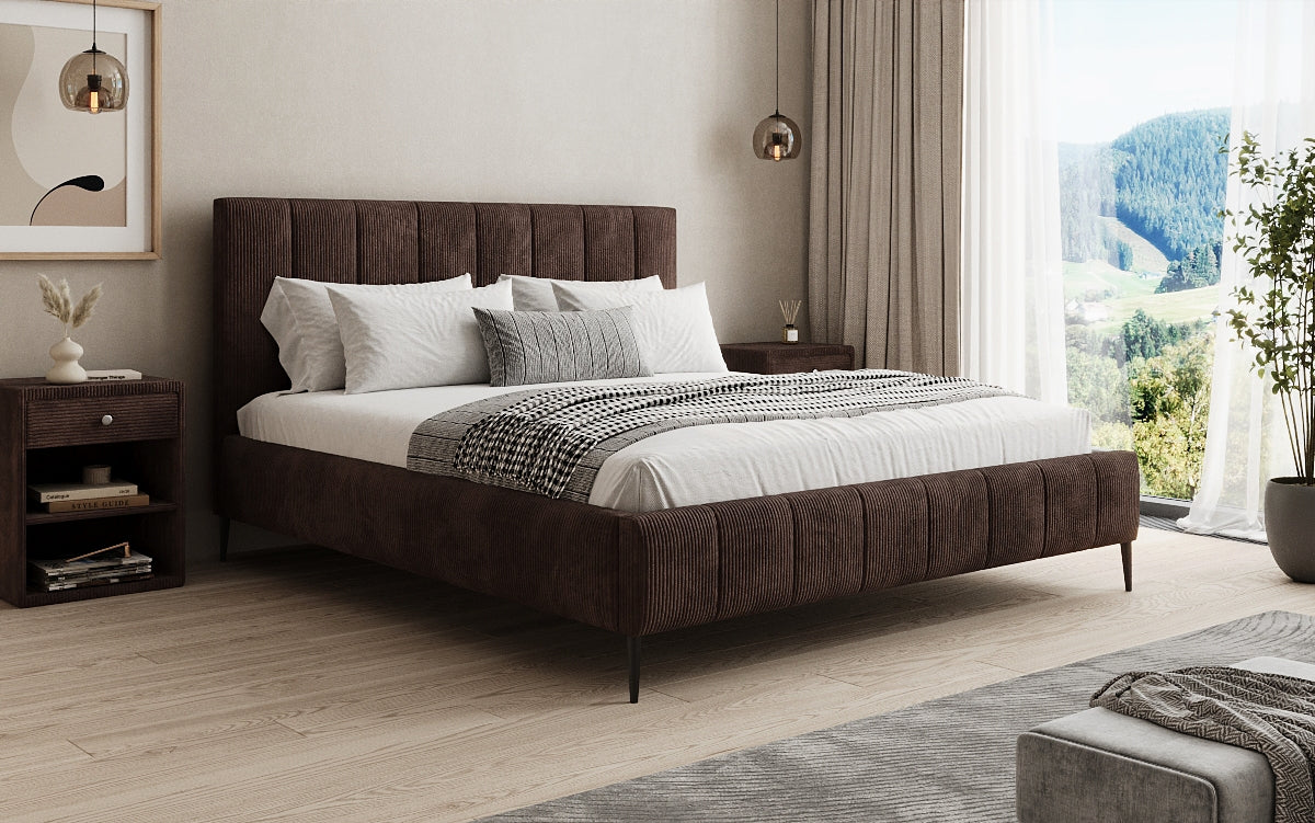 Designer Polsterbett Astrid in Cord mit Stauraum