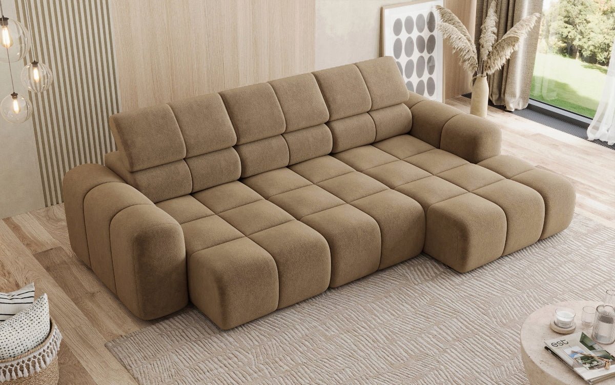 Designer Sofa Mia L mit elektrischer Sitzerweiterung in Chenille