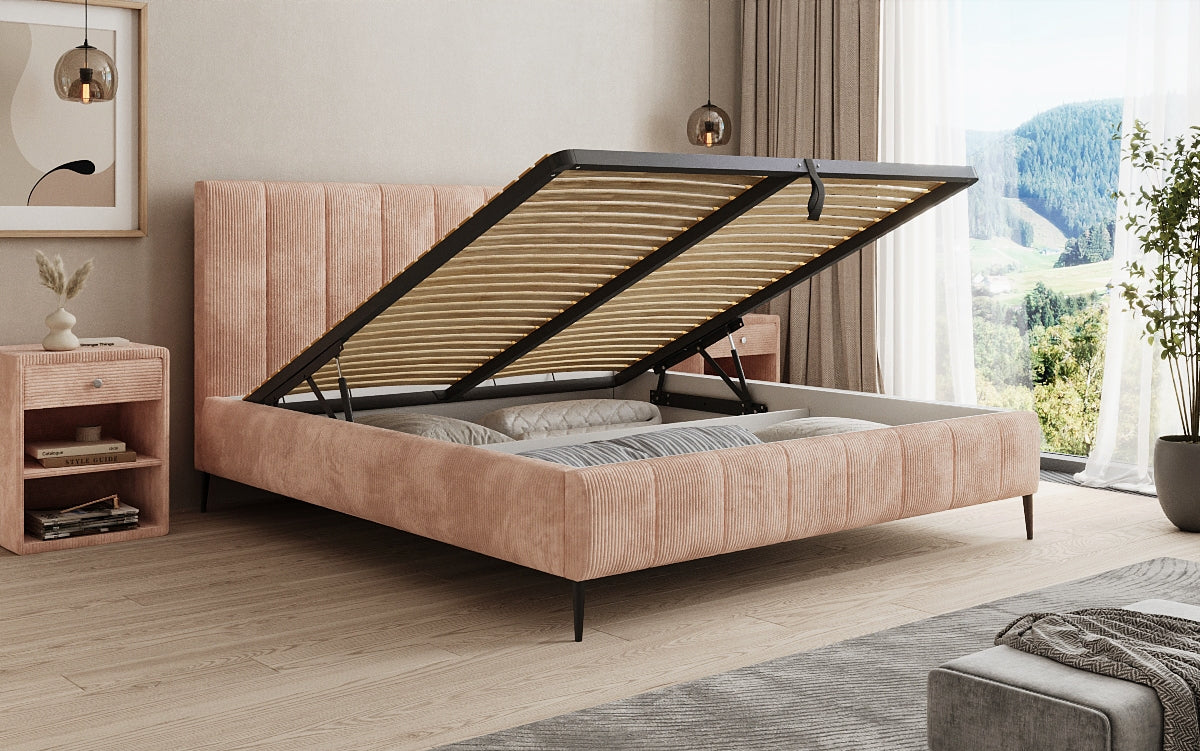 Designer Polsterbett Astrid in Cord mit Stauraum