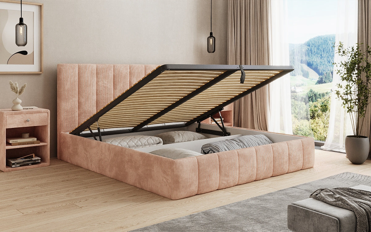 Designer Polsterbett Mila in Cord mit Stauraum