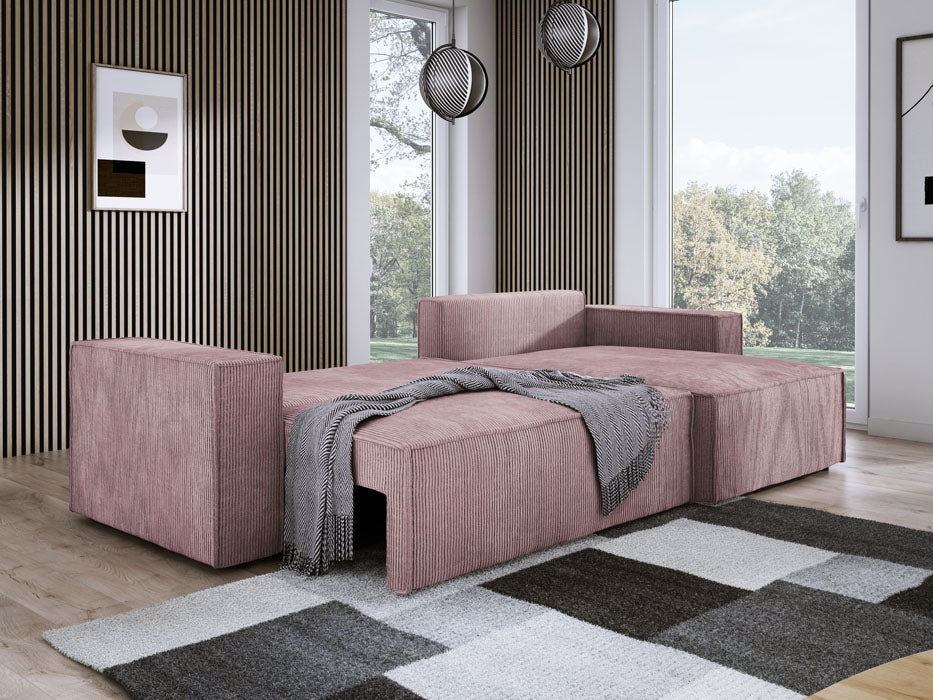 Designer Sofa Velanova mit Schlaffunktion und Stauraum aus Cord