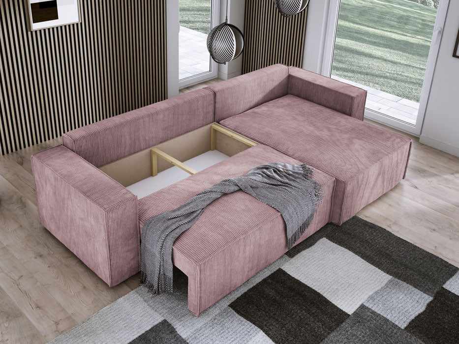 Designer Sofa Velanova mit Schlaffunktion und Stauraum aus Cord