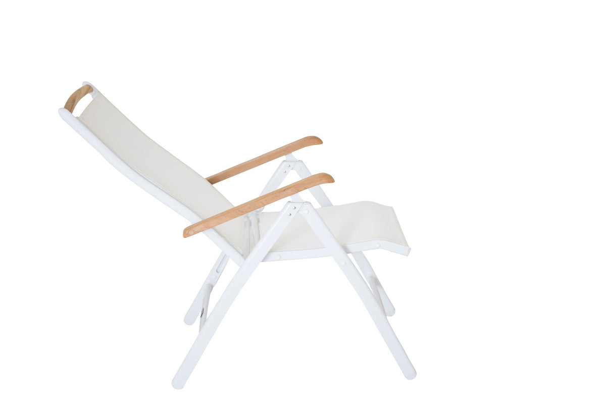 2er Set Gartenstuhl Polis - Klappstuhl in Weiß mit Aluminium Gestell und Teakholz-Armlehnen