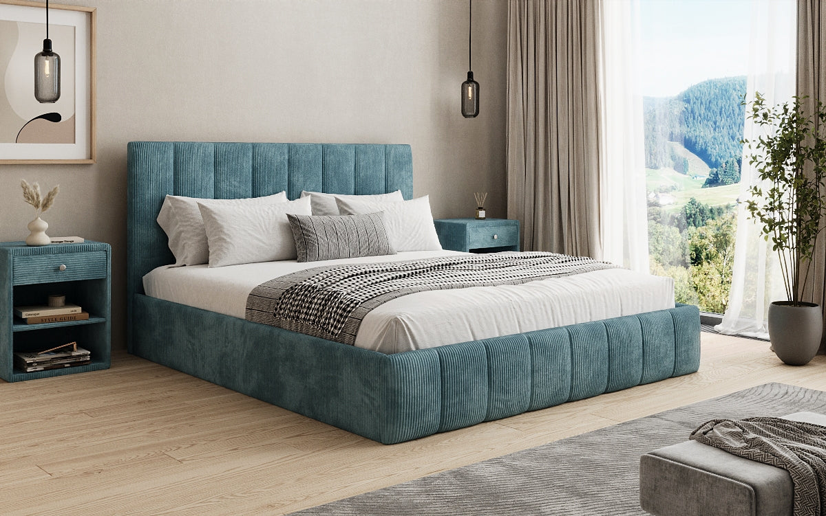 Designer Polsterbett Mila in Cord mit Stauraum