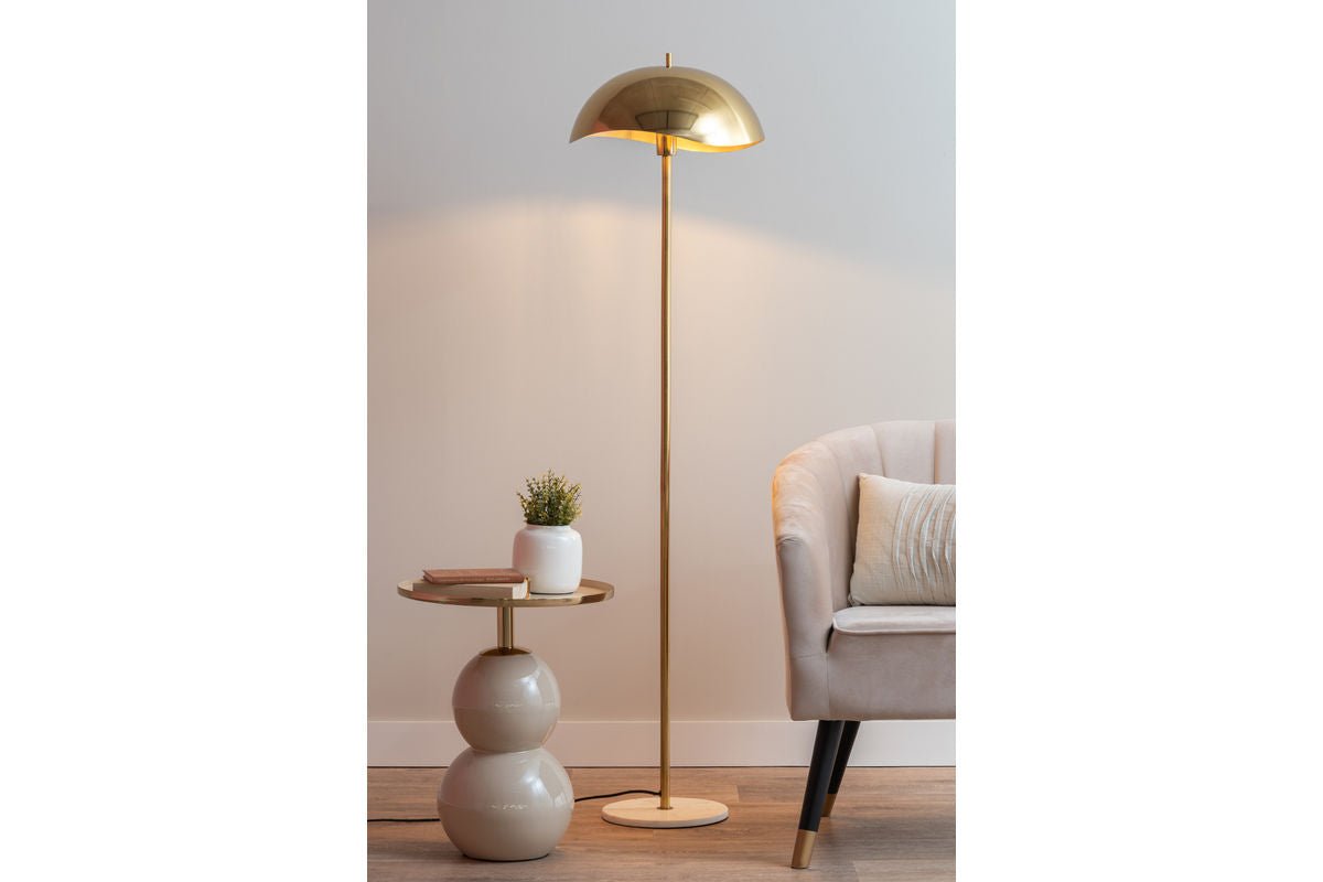 Stehlampe Kavira – aus Eisen mit gebürsteter Goldplattierung