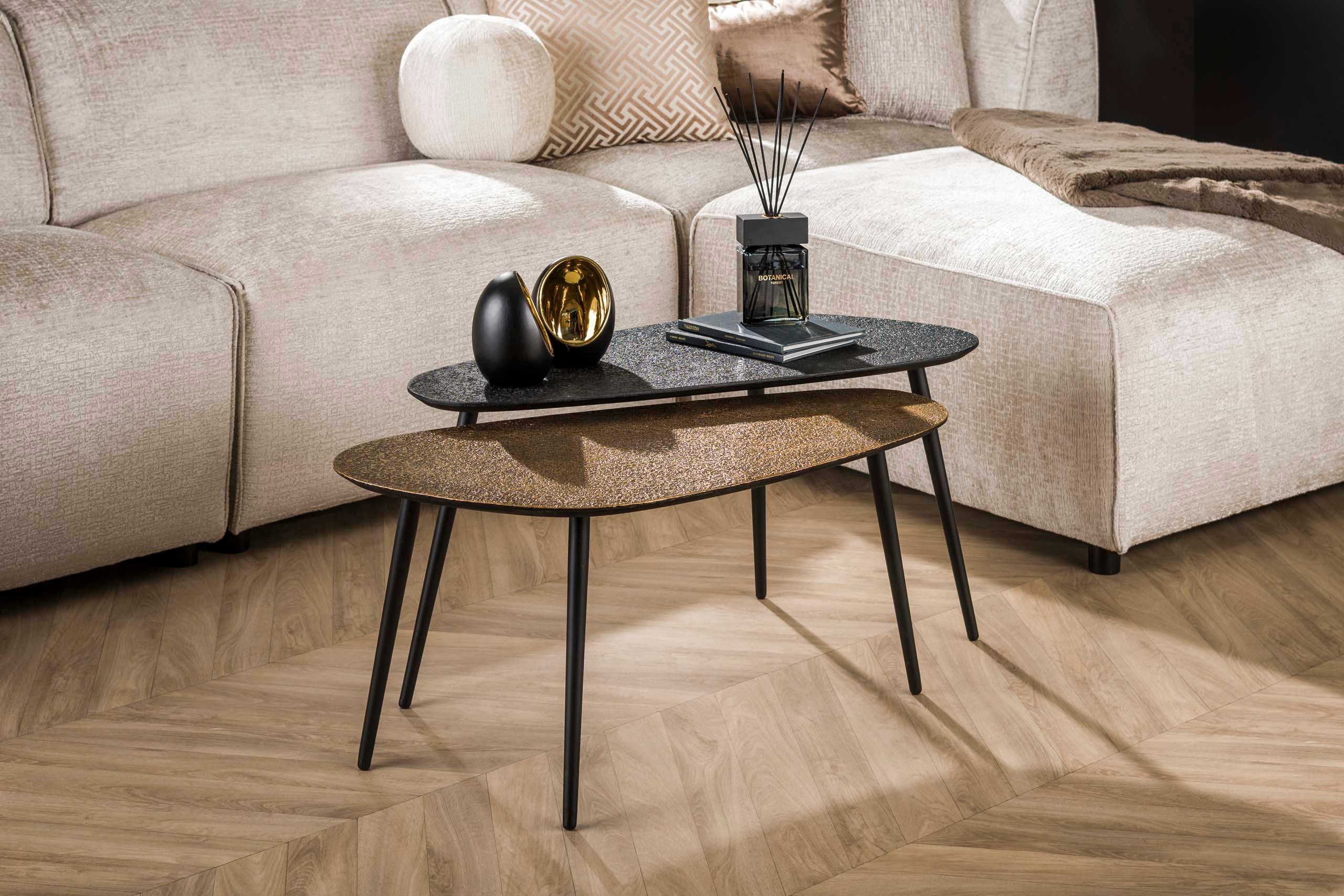 Couchtisch Savino - 2er Set in Altbronze/Gold und Schwarz