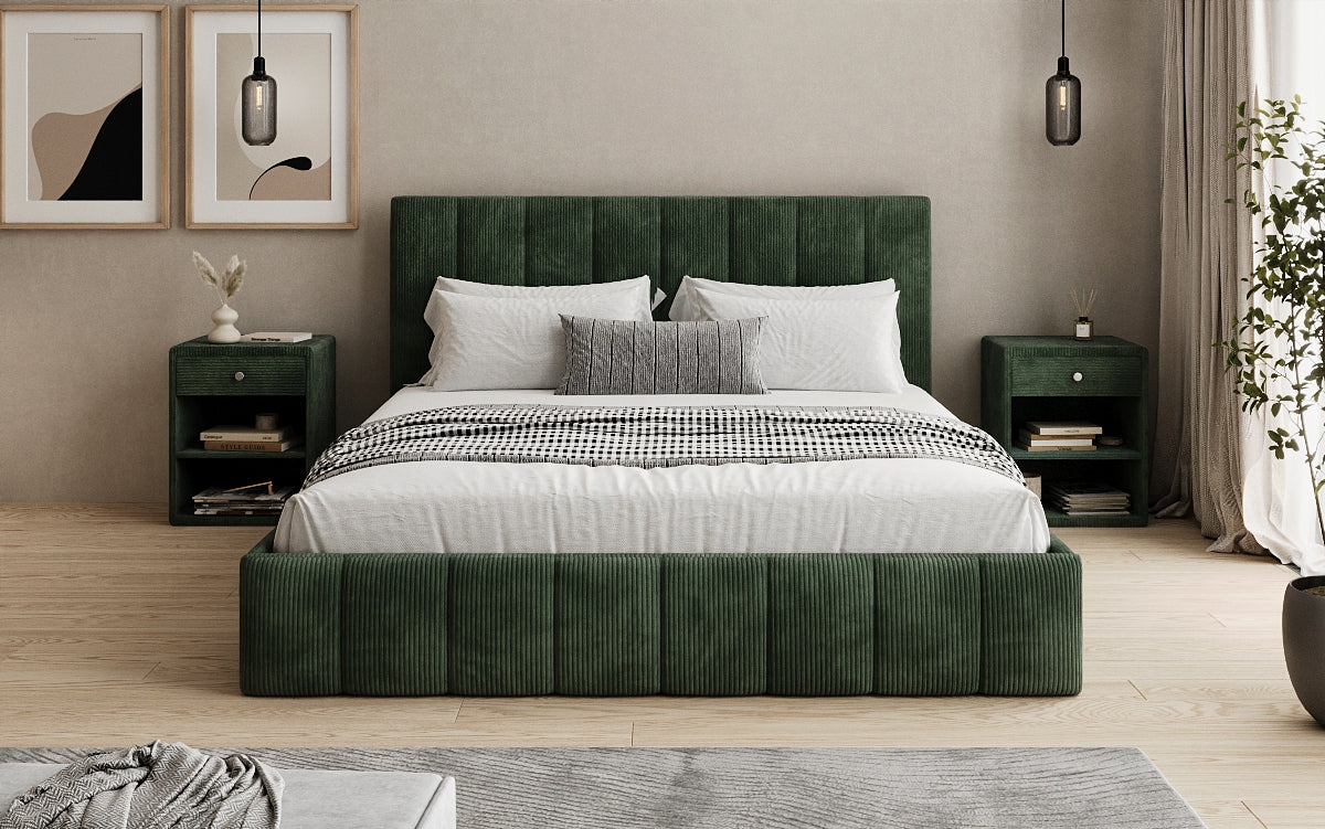 Designer Polsterbett Mila in Cord mit Stauraum
