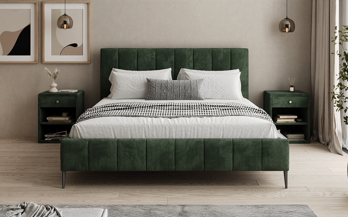 Designer Polsterbett Astrid in Cord mit Stauraum