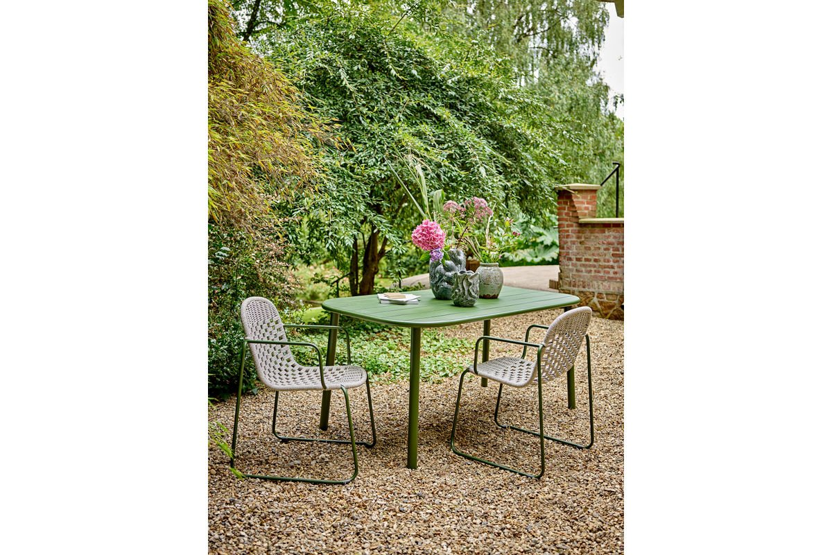 Garten-Esstisch Camala - Tiefgrüne geschwungene rechteckige Tischplatte