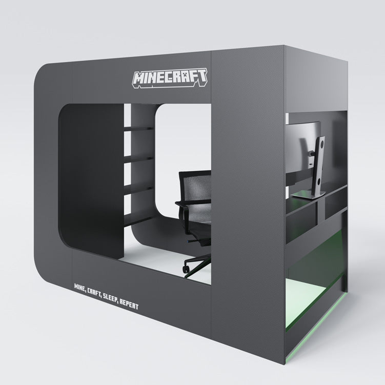 Minecraft Gaming-Hochbett „BaseCamp XL“ mit Schreibtisch & Regal