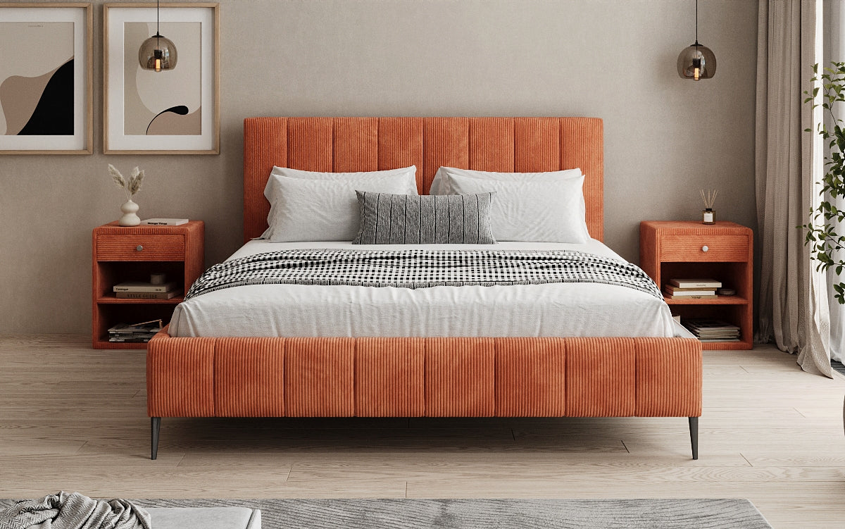 Designer Polsterbett Astrid in Cord mit Stauraum