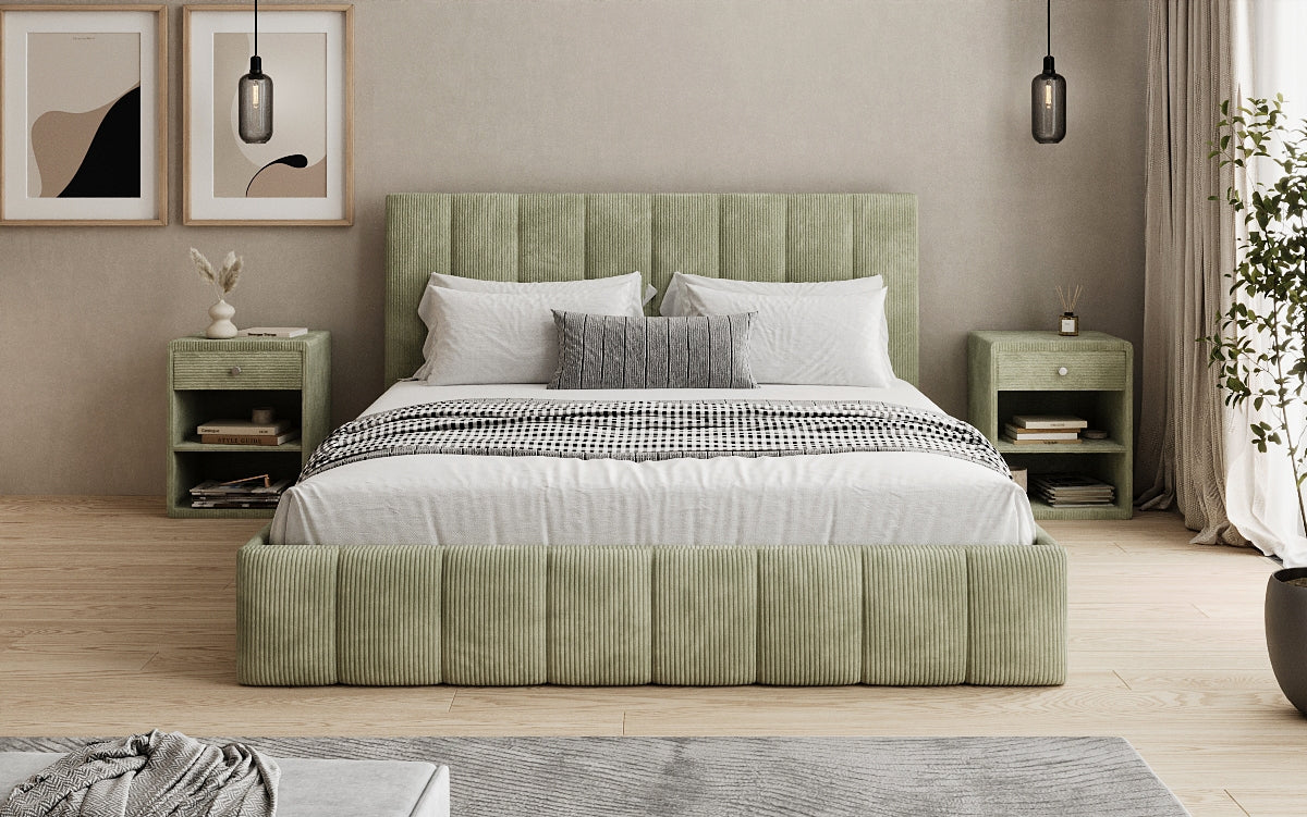 Designer Polsterbett Mila in Cord mit Stauraum