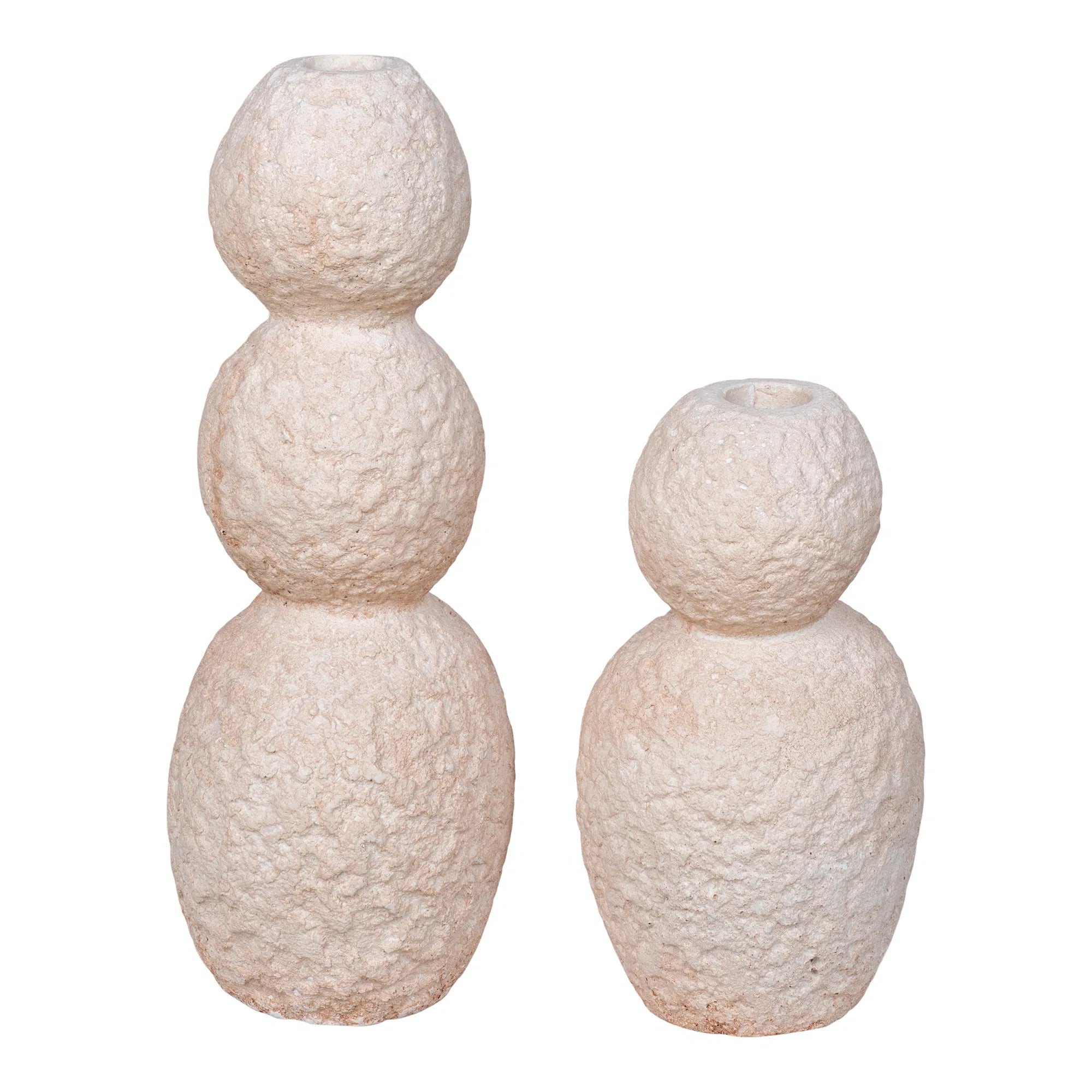 Kerzenhalter-Set „Roccia Duo“ – Zement in Beige