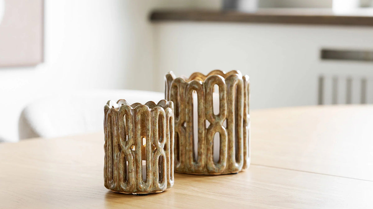 2er Set Kerzenhalter Kormi - aus braunem Keramik