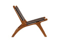 Designer Lounge Sessel Tevari – Geflecht aus Teak & Lederoptik Braun