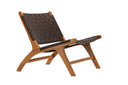 Designer Lounge Sessel Tevari – Geflecht aus Teak & Lederoptik Braun