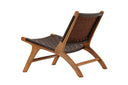 Designer Lounge Sessel Tevari – Geflecht aus Teak & Lederoptik Braun