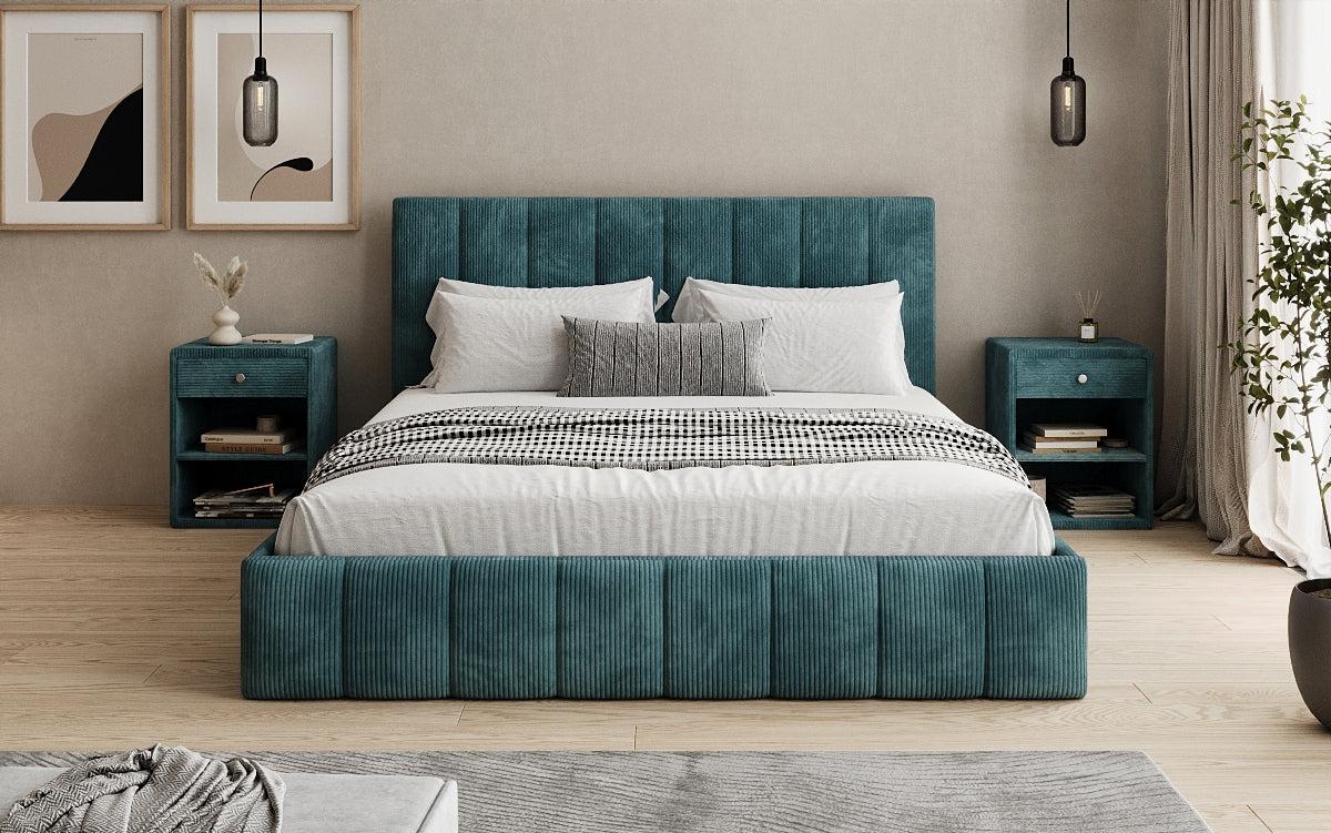 Designer Polsterbett Mila in Cord mit Stauraum