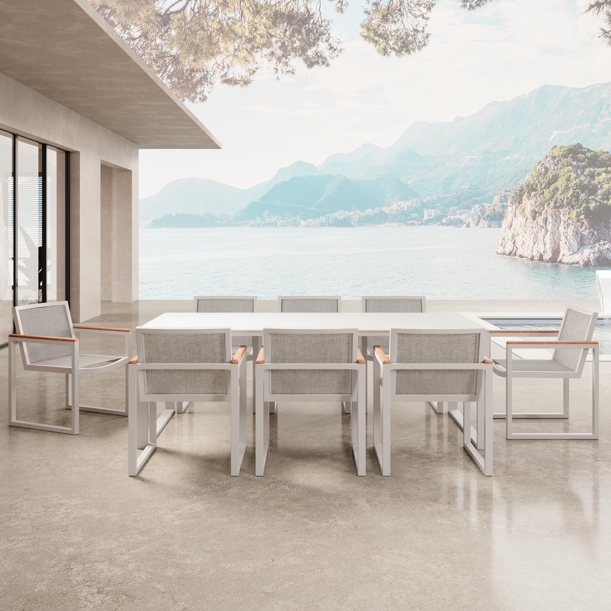 4er Set Vayla Gartenstuhl mit Armlehnen – Aluminium & Robinienholz | Aevora™ Kollektion