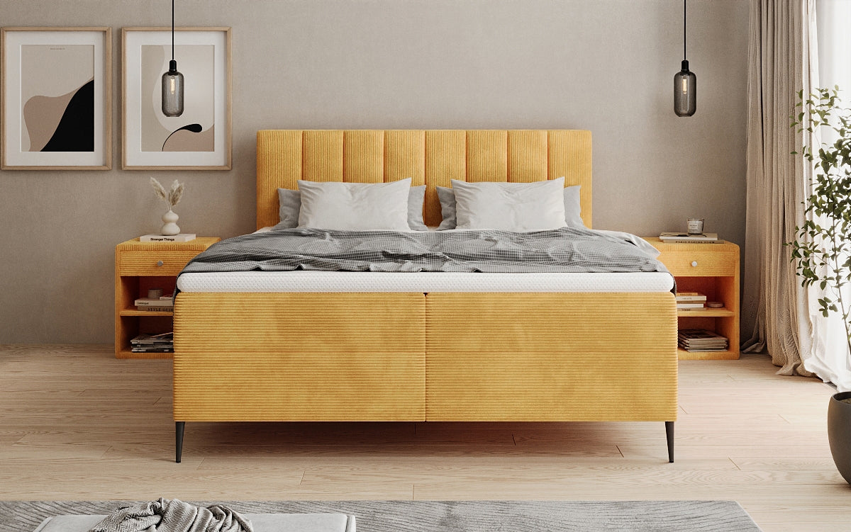 Boxspringbett Lucca in Cord mit Stauraum und Füßen