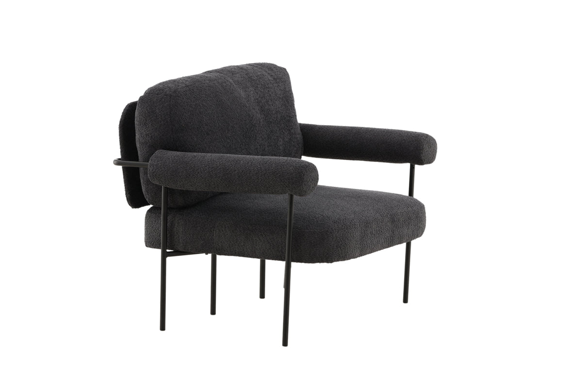 Designer Loungesessel Arvika – Anthrazit, Bouclé mit Stahlgestell