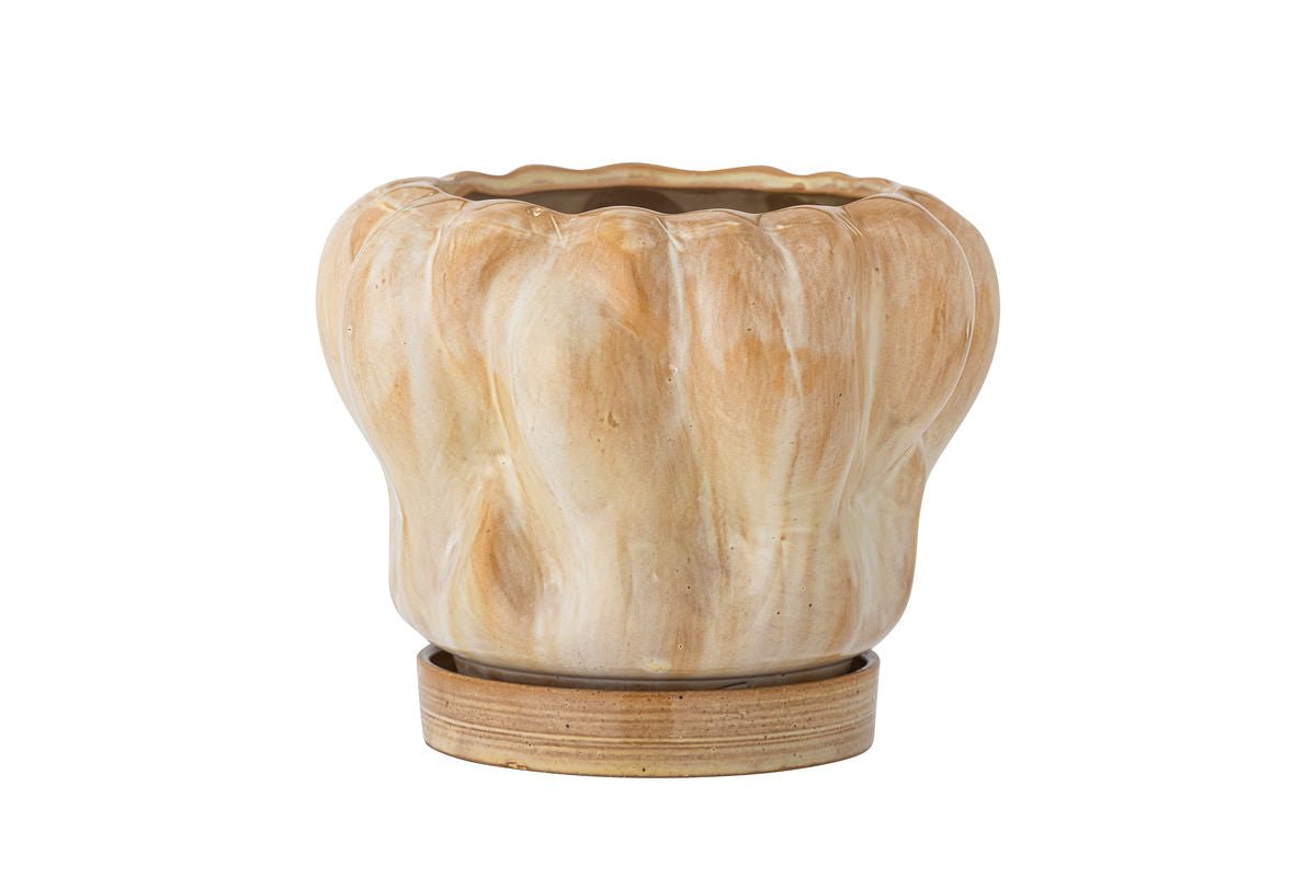 Blumentopf „Aurelia“ mit Unterteller – Steingut mit glänzender Glasur